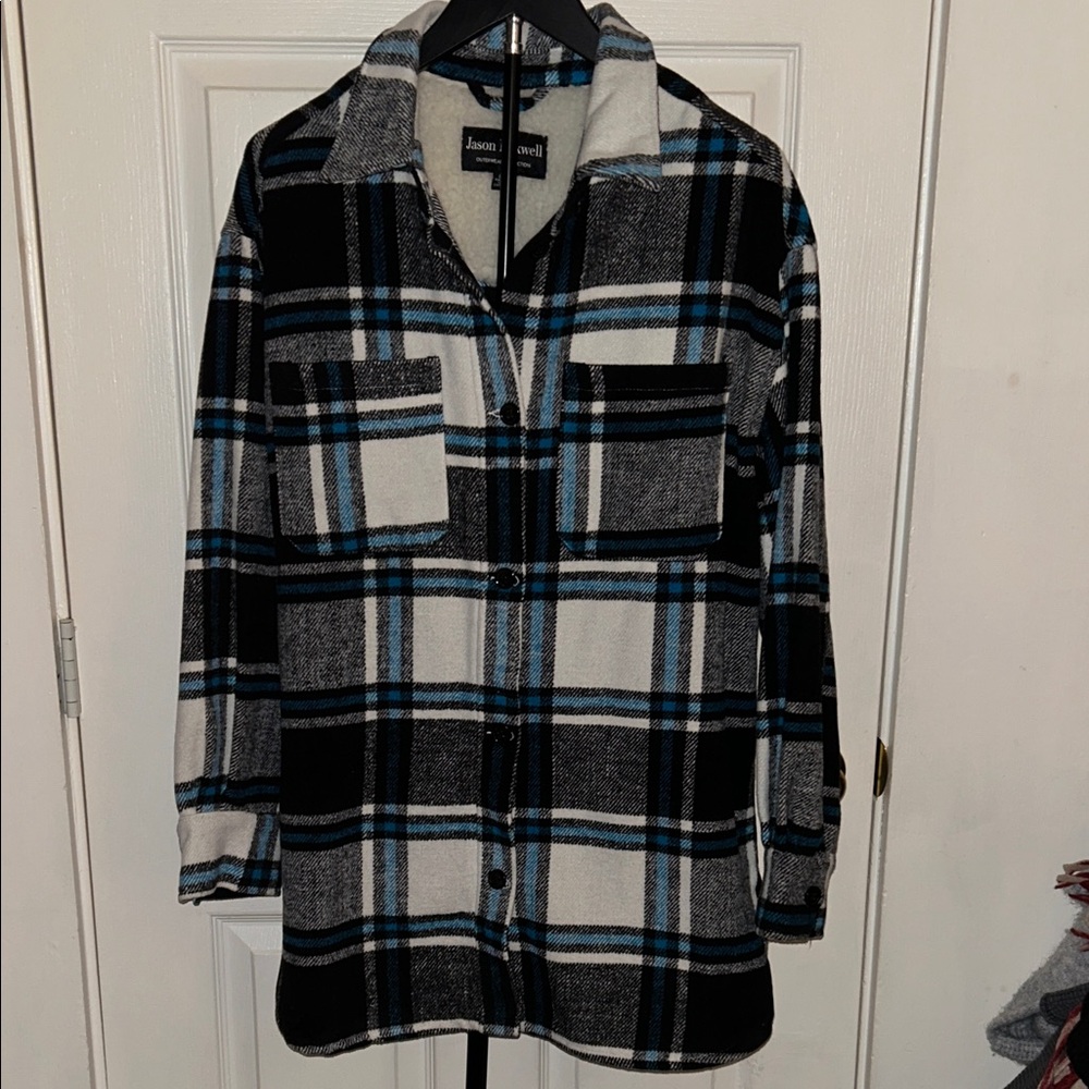 Jason Maxwell Plaid Shacket- Black, Blue, and White, size Small, NWOT!